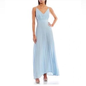 Allison & Kelly Womens Accordion Pleated Chiffon Maxi Dress Size M Blue Fairy